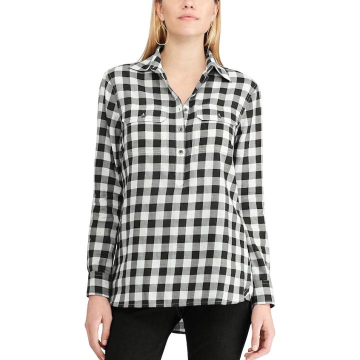 Women's Chaps Plaid Twill Shirt, Size: Xs, Black