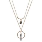 Curved Bar & Prism Pendant Double Strand Necklace, Women's, Gold