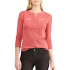 Petite Chaps 3/4-sleeve Henley, Women's, Size: Xl Petite, Pink