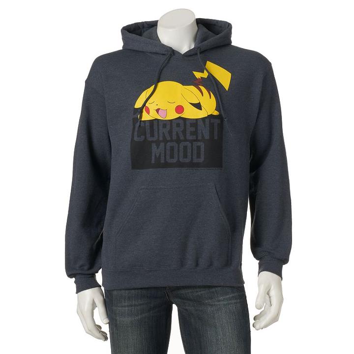 Men's Pokemon Pikachu Fleece Pullover Hoodie, Size: Large, Dark Grey