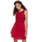 Juniors' Speechless Sequin Lace Chiffon Skater Dress, Teens, Size: 1, Dark Red