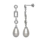 Sterling Silver Freshwater Cultured Pearl & Cubic Zirconia Geometric Drop Earrings, Women's, White