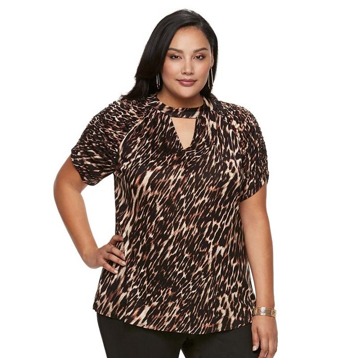 Plus Size Jennifer Lopez Keyhole Top, Women's, Size: 2xl, Brown