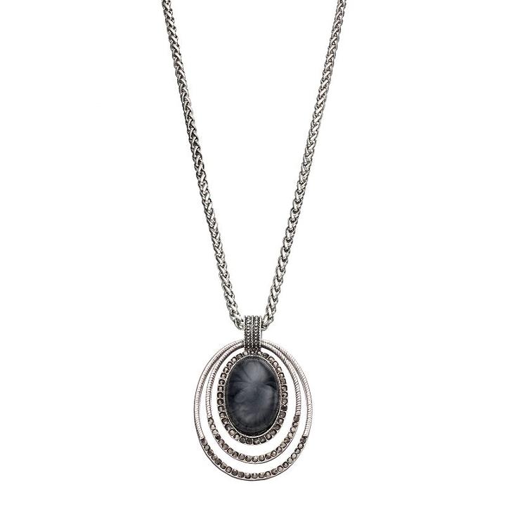 Gray Oval Cabochon Pendant Necklace, Women's, Grey