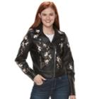 Juniors' J-2 Floral Embroidered Moto Faux-leather Jacket, Teens, Size: Xl, Black