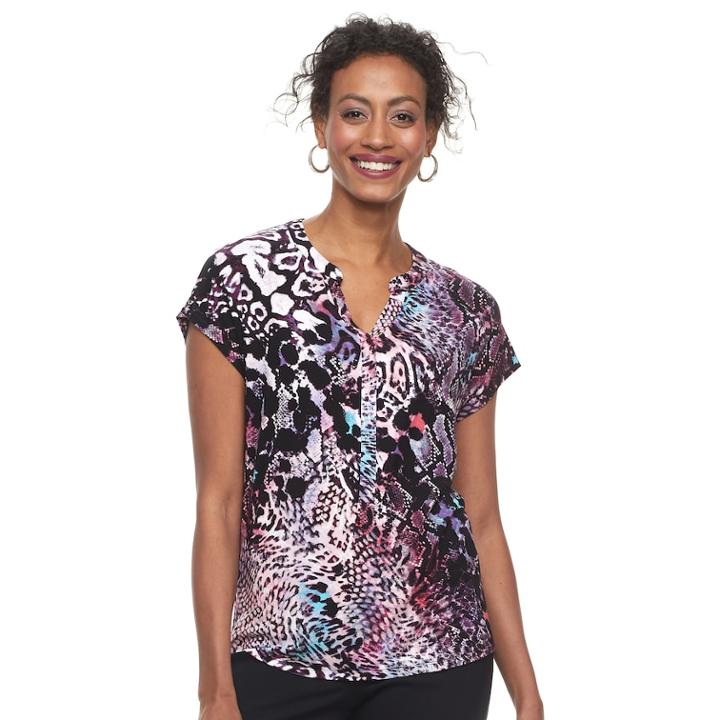 Women's Dana Buchman Print Splitneck Top, Size: Small, Pink