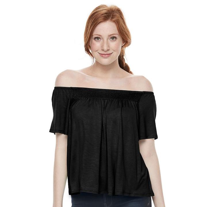 Juniors' So&reg; Smocked Off The Shoulder Top, Girl's, Size: Xs, Black