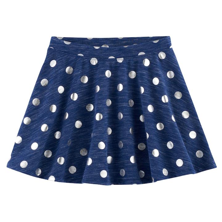 Girls Plus Size So&reg; French Terry Nep Foil Patterned Circle Skirt, Size: 12 1/2, Dark Blue