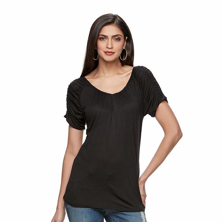 Women's Jennifer Lopez Ruched Print Tee, Size: Large, Black
