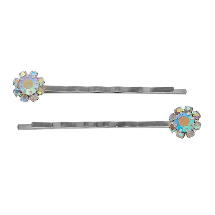 Simulated Crystal Floral Bobby Pin Set, Women's, Silver