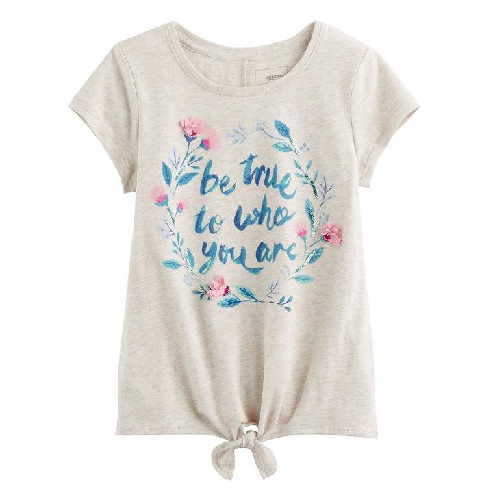 Girls 4-12 Sonoma Goods For Life&trade; Graphic Tie-front Tee, Size: 6x, Med Beige