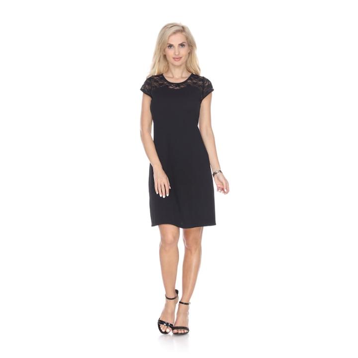 Women's White Mark Pelagia Lace-yoke Sheath Dress, Size: Small, Black