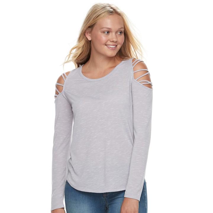 Juniors' Mudd&reg; Lattice Cold-shoulder Sleeve Top, Teens, Size: Medium, Med Grey