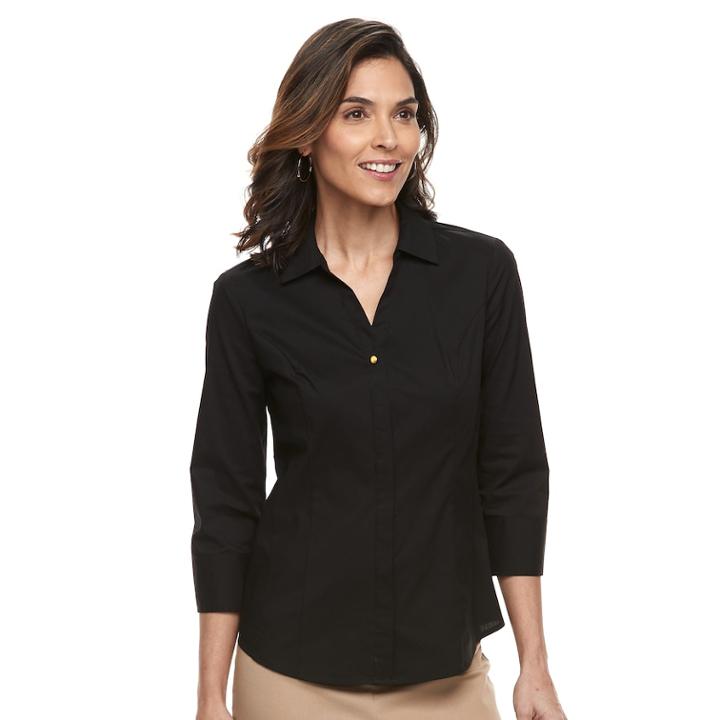 Women's Dana Buchman Poplin Blouse, Size: Medium, Black