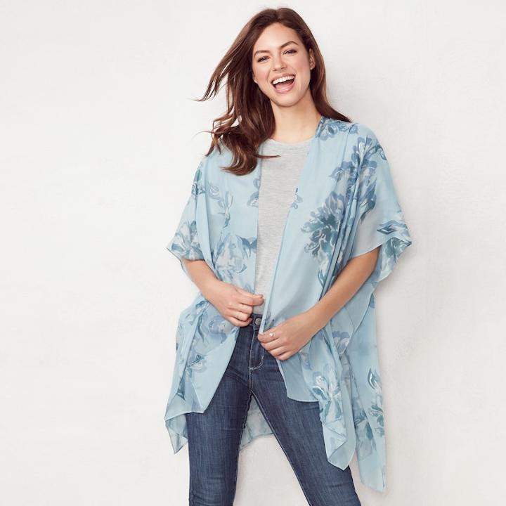 Women's Lc Lauren Conrad Shadow Floral Kimono, Med Grey