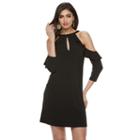 Women's Jennifer Lopez Cold-shoulder Ruffle Shift Dress, Size: Small, Black