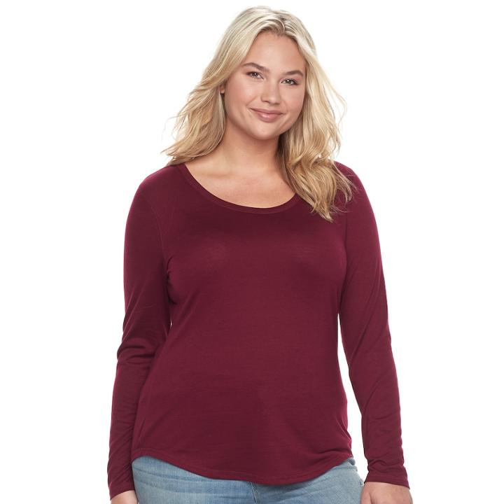 Juniors' Plus Size Mudd&reg; Scoopneck Tee, Teens, Size: 1xl, Dark Pink