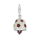 Sterling Silver Crystal Heart And Flower Bell Charm, Women's, Red