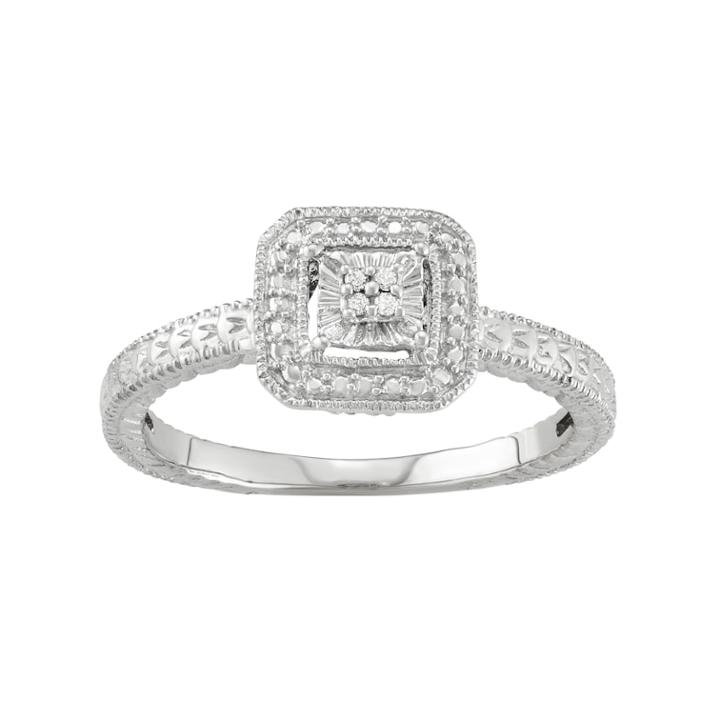 Sterling Silver Diamond Accent Square Halo Ring, Women's, Size: 6, White