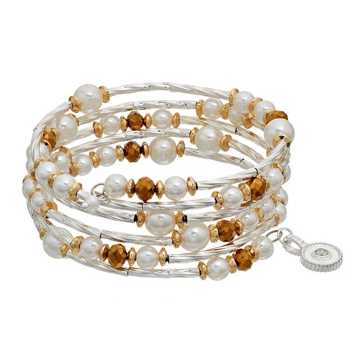 Jennifer Lopez Simulated Pearl Beaded Coil Bracelet, Women's, Silver