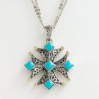 14k Gold And Sterling Silver Turquoise Cross Pendant, Women's, Size: 18, Blue