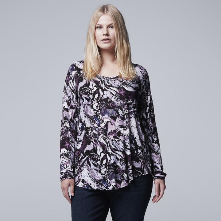 Plus Size Simply Vera Vera Wang Printed Tee, Women's, Size: 0x, Med Purple