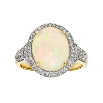 The Regal Collection 14k Gold Opal & 5/8 Carat T.w. Diamond Halo Ring, Women's, White