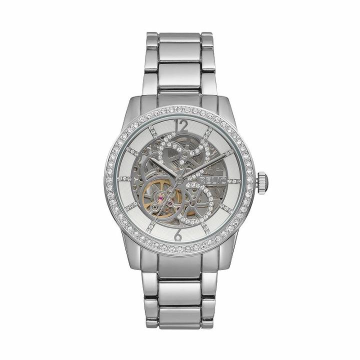 Relic Women's Amelia Crystal Automatic Skeleton Watch, Size: Large, Grey