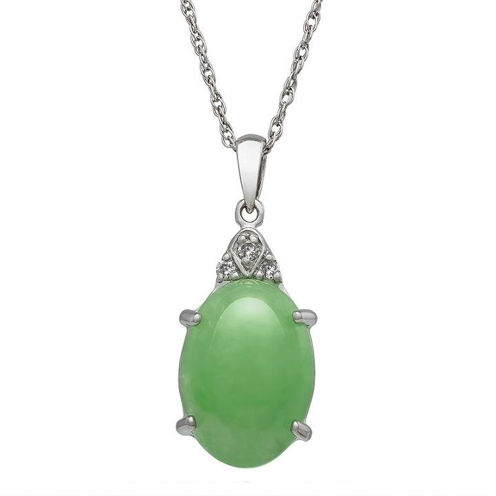 Sterling Silver Jade & Diamond Accent Oval Pendant, Women's, Size: 18, Green