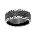 Lynx Men's Stainless Steel Hammered & Grooved Ring, Size: 8, Black