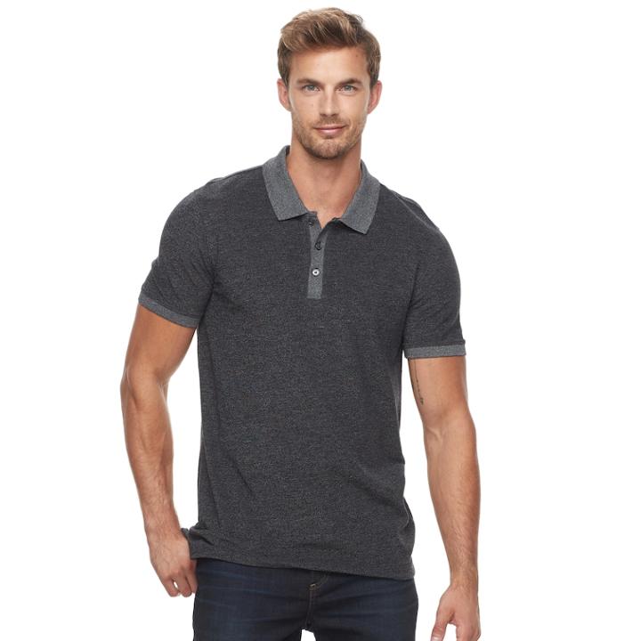 Men's Apt. 9&reg; Jaspe Stretch Polo, Size: Large, Black