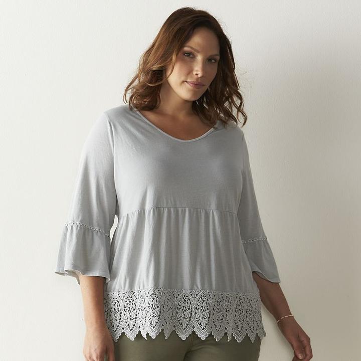 Plus Size Sonoma Goods For Life™ Crochet Peplum Top, Women's, Size: 1xl, Med Grey