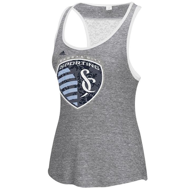 Women's Adidas Sporting Kansas City Pearl Logo Lace Back Tank Top, Size: Small, White