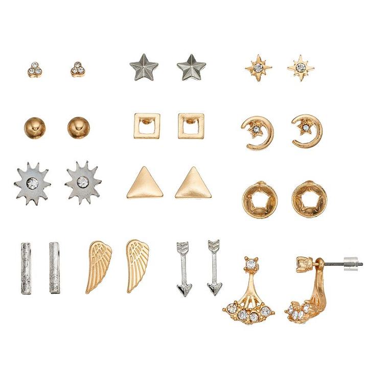 Mudd&reg; Star, Crescent, Wing & Jacket Nickel Free Earring Set, Women's, Multicolor