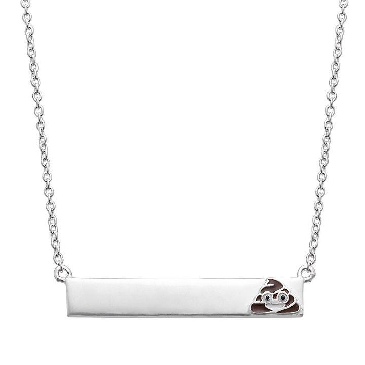 Sterling Silver Emoji Bar Necklace, Women's, Size: 16, Grey