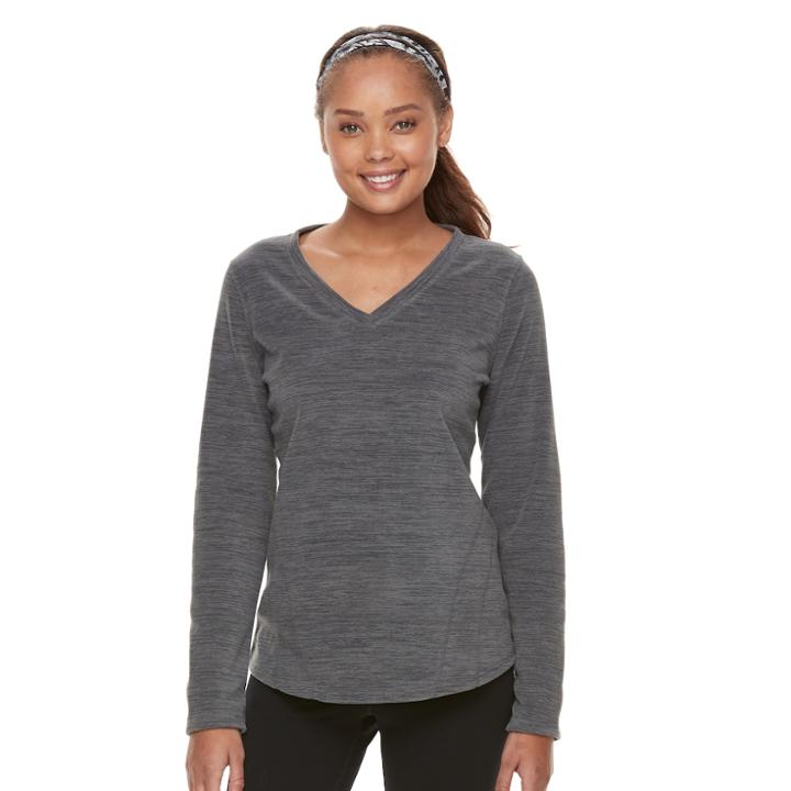 Petite Tek Gear&reg; Microfleece V-neck Tee, Women's, Size: S Petite, Dark Grey