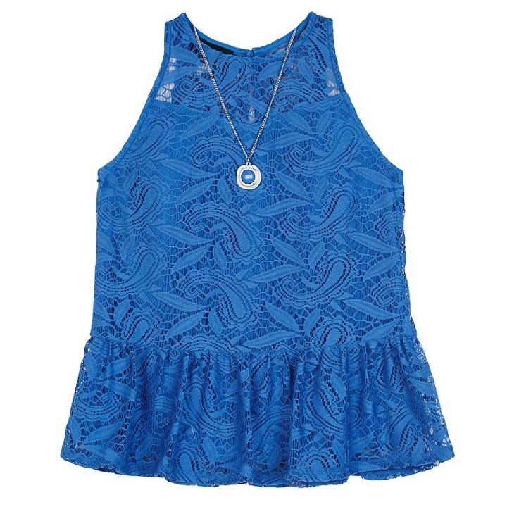 Girls 7-16 Iz Amy Byer Crochet Lace Cut-away Peplum Top, Girl's, Size: Xl, Light Blue
