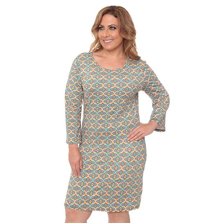 Plus Size White Mark Printed Shift Dress, Women's, Size: 2xl, Orange