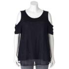 Juniors' Plus Size Iz Byer California Cold-shoulder Lace Trapeze Top, Girl's, Size: 1xl, Black