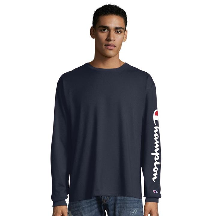 Men's Champion Classic Logo-sleeve Tee, Size: Xl, Blue (navy)