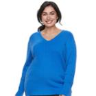 Plus Size Croft & Barrow&reg; Essential Cable Knit V-neck Sweater, Women's, Size: 4xl, Med Blue