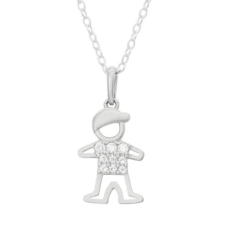 Junior Jewels Kids' Sterling Silver Cubic Zirconia Boy Pendant Necklace, Size: 15, White