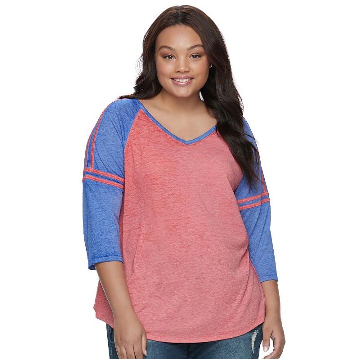 Juniors' Plus Size So&reg; Striped Burnout Raglan Tee, Teens, Size: 1xl, Dark Red
