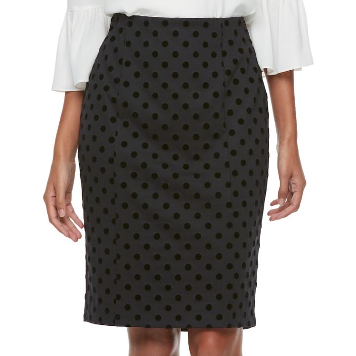 Women's Elle™ Polka-dot Pencil Skirt, Size: Medium, Black