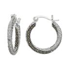 Silver Luxuries Silver Plated Crystal & Marcasite Inside Out Hoop Earrings, Women's, Grey