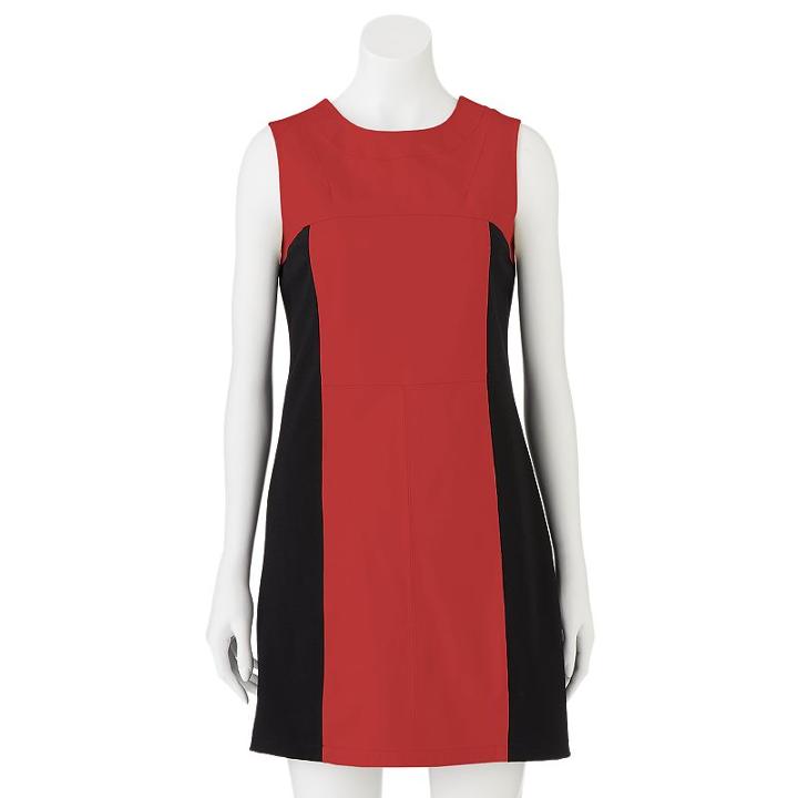 Women's Excelled Colorblock Leather Mixed-media Sheath Dress, Size: Xl, Red