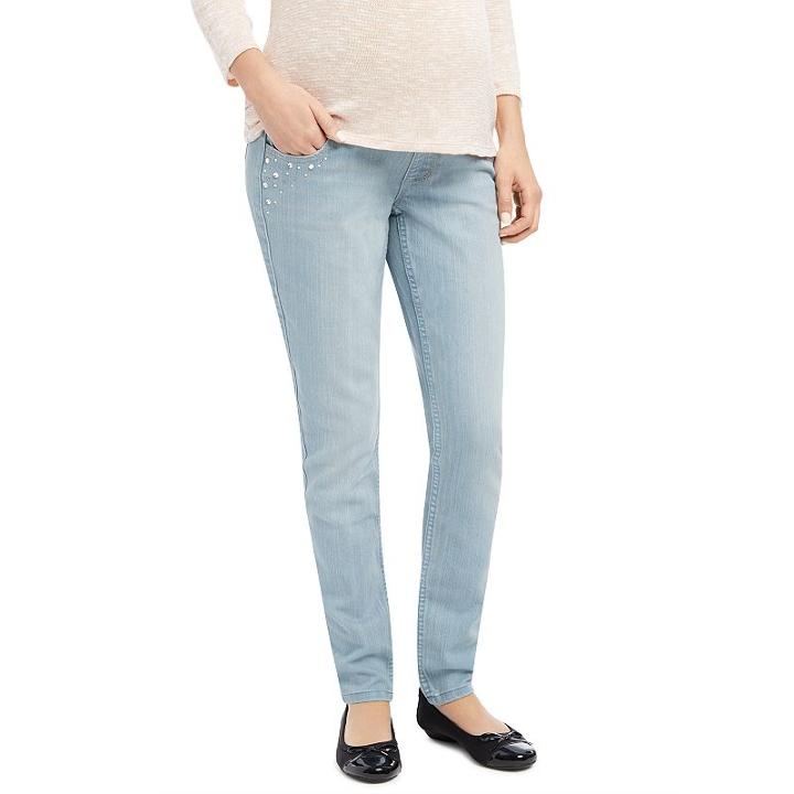 Maternity Oh Baby By Motherhood&trade; Secret Fit Belly&trade; Embellished Skinny Jeans, Women's, Size: Xl, Blue