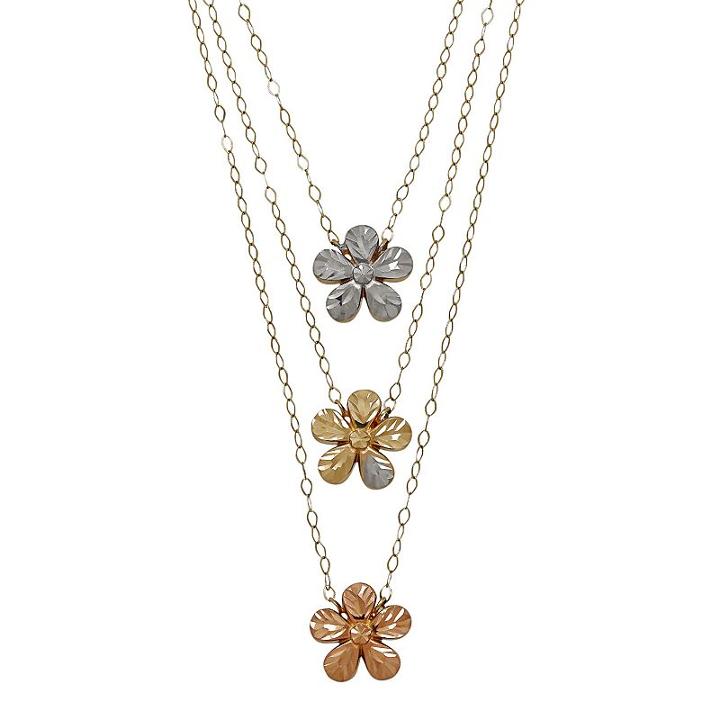 Everlasting Gold 10k Gold Flower Layered Necklace, Women's, Size: 17, Yellow