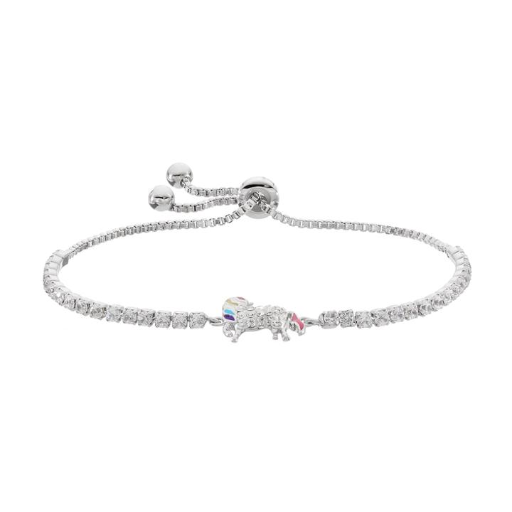Silver Plated Crystal Unicorn Bolo Bracelet, Women's, Size: 9, White