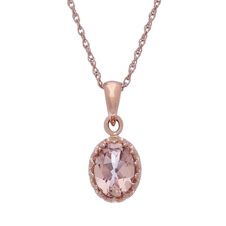 Tiara 14k Rose Gold Over Silver Simulated Morganite Oval Pendant, Women's, Size: 18, Pink